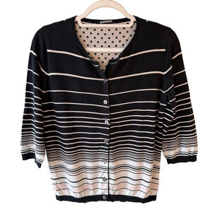 Rodier Black and White Polka Dot Striped Top Size M French Silk Blend Classic